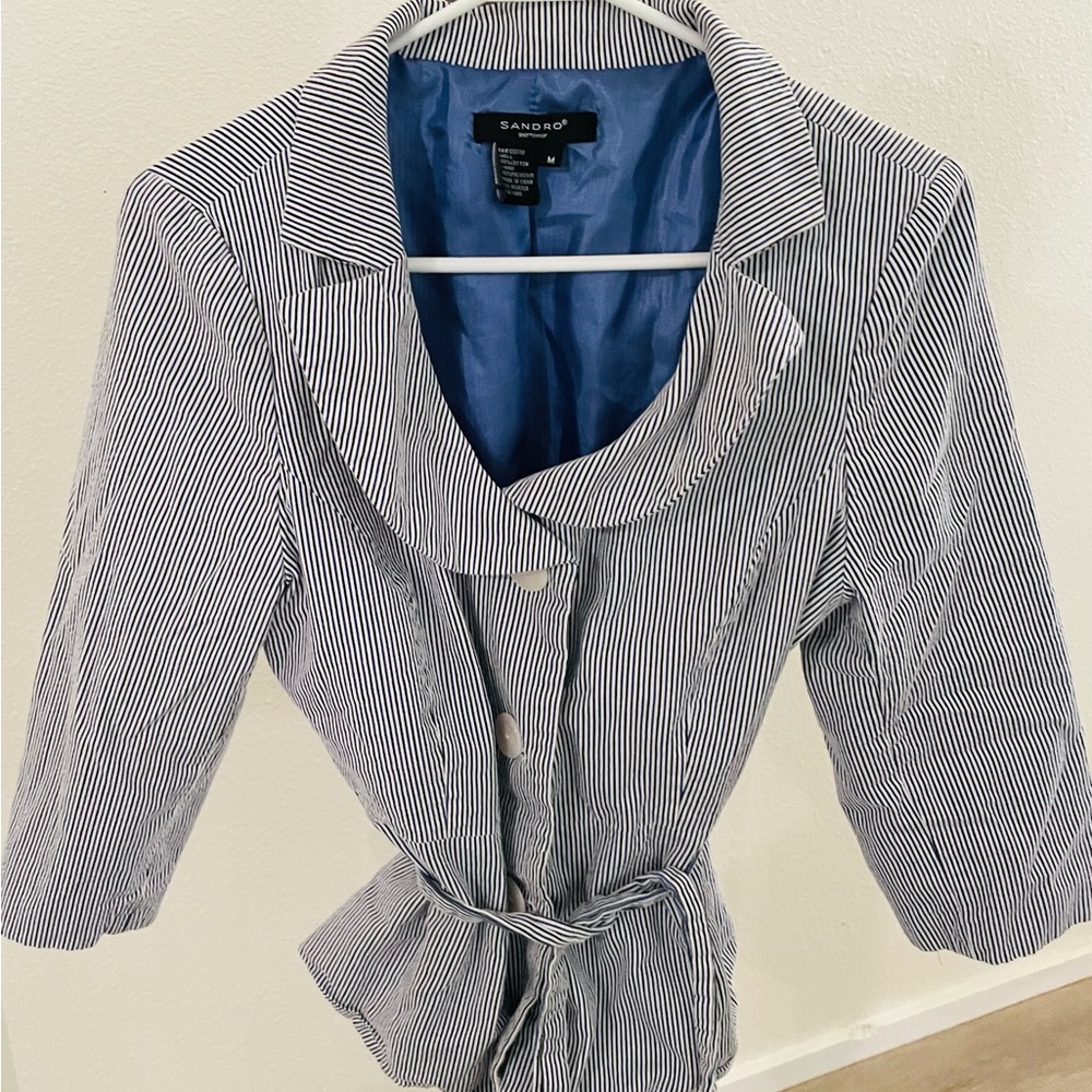 Sandro Navy and White Striped Jacket